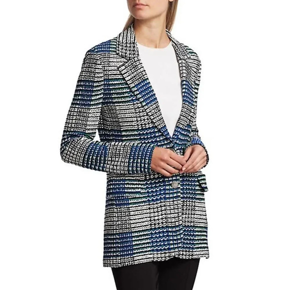 St. John Collection Ribbon Plaid Knit Jacket  Size 6 - Picture 1 of 12